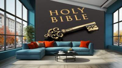 Holy bible and vintage key on cover concept theology study Wall mural