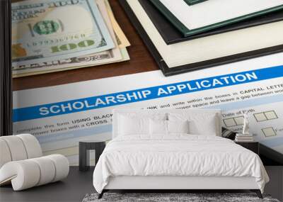 Scholarship application form with pen, dollar banknote and text Wall mural