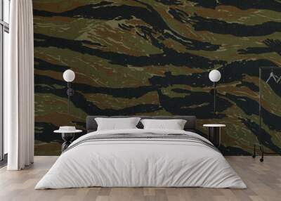 Thai police green tigerstripe camouflage fabric texture backgrou Wall mural