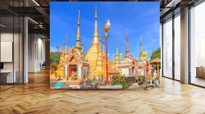 Wat Phra Borommathat Temple at Ban Tak distict, Tak, Thailand. The golden Myanmar style pagoda contain Buddha relic inside. Wall mural