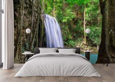 Waterfall cliff level 3, Erawan National Park, Kanchanaburi, Thailand Wall mural