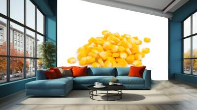 A pile of ripe corn kernels yellow sweet delicious Put on a white background Wall mural