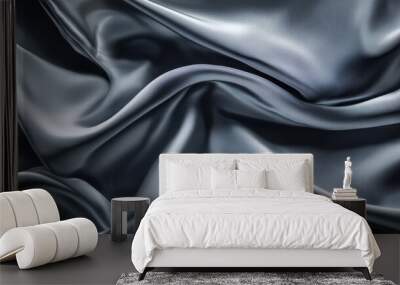 A close-up view of luxurious dark silk fabric with smooth, flowing texture and elegant drape, perfect for fashion and interior design. Wall mural