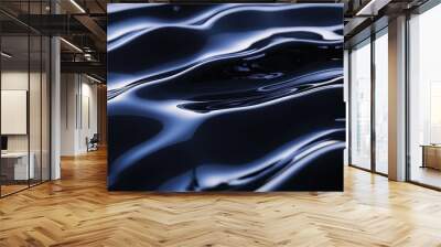 A mesmerizing close-up of dark, wavy water, reflecting light in an abstract manner, ideal for artistic or serene themes. Wall mural