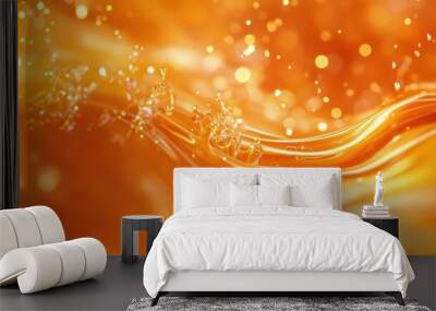 A vibrant orange abstract background with flowing lines and glowing particles, perfect for design projects and creative concepts. Wall mural