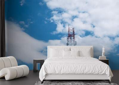 Beautiful white clouds and the blue sky with Signal Tower, Afternoon summer blue sky with some white clouds. Wall mural