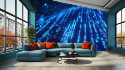 Futuristic blue digital background with binary code and particles, representing innovation and data processing. Wall mural