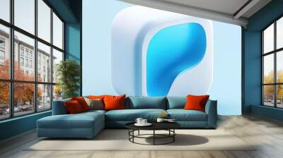 Modern abstract design featuring a blue element in white background, ideal for contemporary graphic projects. 3d model mobile application icons Wall mural