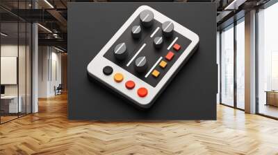 Modern audio mixer with various knobs and buttons, displayed on a sleek black background. 3d model mobile application icons Wall mural