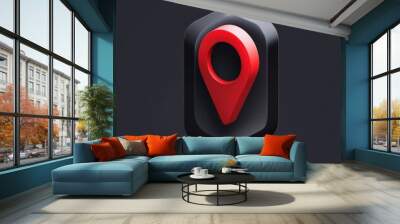 Stylish 3D location pin icon on a sleek background, perfect for navigation and map applications. 3d model mobile application icons Wall mural