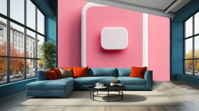 Stylish abstract button design with rounded edges on a pink background. 3d model mobile application icons Wall mural