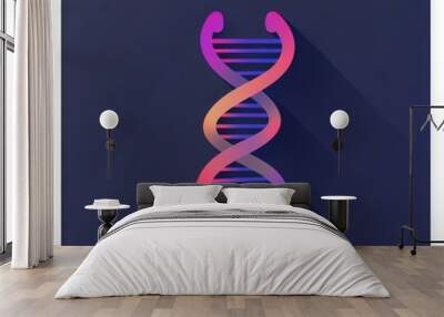 Stylized DNA double helix illustration on a dark background, representing genetics and molecular biology. mobile application icons Wall mural