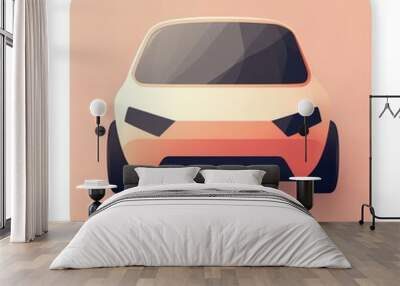 Stylized illustration of a modern car viewed from the front on a soft colored background. Wall mural