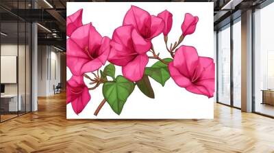 Vibrant pink bougainvillea flowers with lush green leaves, perfect for adding a touch of nature's beauty to any design. Wall mural