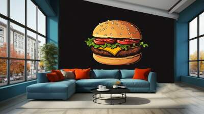 Delicious Sesame Seed Hamburger with Cheese and Tomato Wall mural