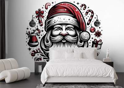 Santa Claus Illustration with Christmas Decorations Wall mural