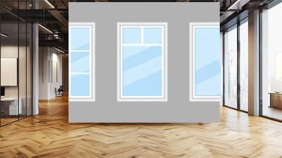 Glass window. Icon of plastic windowpane with frame for house and office. Double windows for balcony. Hung glass for architecture or exterior. wooden frame with windowpane for building. Vector Wall mural