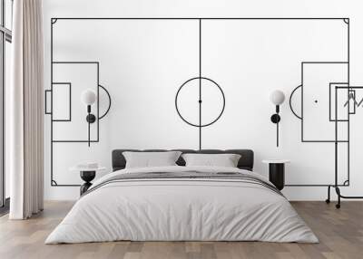 soccer field in line style. football pitch. black outline court and stadium on white background. ico Wall mural