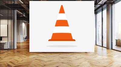 Traffic cone. Construction cone. Icon for traffic onroad, street and construction. Orange caution bollard. Safety and security sign. Flat icon isolated on white background. Vector Wall mural