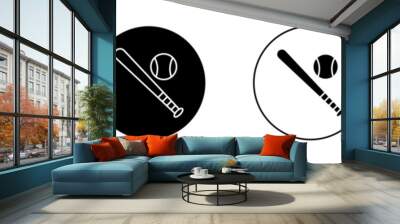 Classic Baseball and Bat Icon Set. Traditional Sport Equipment Vector Symbols. Wall mural