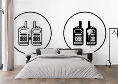 Two way radio vector icon set. Military walkie talkie sign for UI designs. In black filled and outlined style. Wall mural