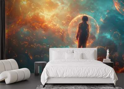 A digital illustration of a person surrounded by a protective bubble, symbolizing health. stock image Wall mural