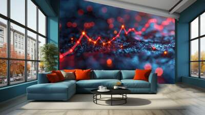 A line graph with a red arrow pointing upwards, symbolizing profit growth. stock photo Wall mural