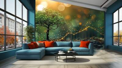 An illustration of a tree with branches forming a line graph, symbolizing interconnected growth. stock image Wall mural