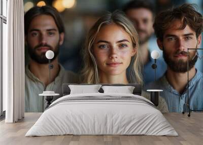 portrait of young businesspeople standing indoors in office looking at camera Wall mural