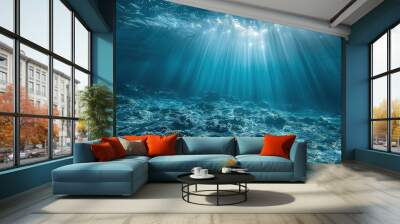 underwater sea with blue sun light deep abyss.stock image Wall mural