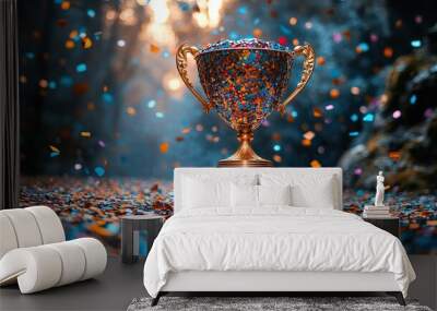 vibrant trophy with confetti symbolizing achievement success and victory perfect representation of rewards and accomplishments.image Wall mural