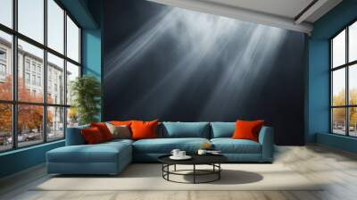 Abstract background with light rays shining through white smoke, creating a dramatic and ethereal effect. Wall mural