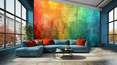 Abstract colorful grunge background with vibrant red, orange, yellow, green and blue tones. Wall mural