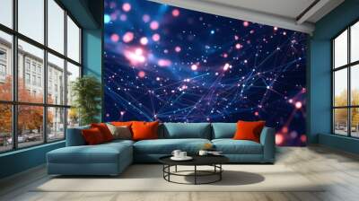 Abstract digital network background with glowing nodes and connections. Wall mural