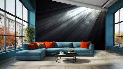 Abstract light rays in a black background, with a diagonal white light ray. Wall mural