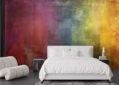 Abstract rainbow painted background with textured canvas and brush strokes. Wall mural