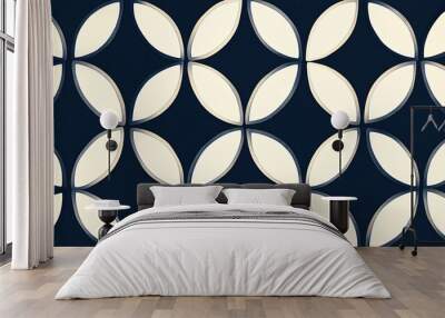 Abstract seamless pattern of white oval shapes on a dark blue background. Wall mural