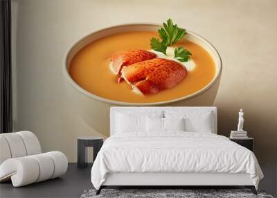 Creamy lobster bisque with a garnish of parsley served in a white bowl. Wall mural