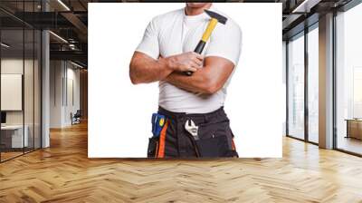 smiling handyman on white background fine portrait. Wall mural