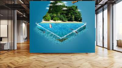 Tropical island with moutains and sea. isometric view. Wall mural