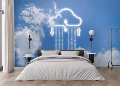 cloud storage with networking internet digital technology, ai data system connecting to link global information, security of social, web net of online business, server globa, social network,technology Wall mural