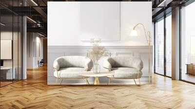 3d render canvas mockup in room with gold armchair and table Wall mural