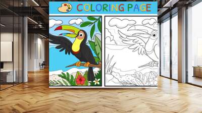 coloring pages or books for children. cute toucan illustration on beach background Wall mural