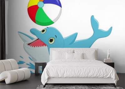 happy dolphin cartoon playing ball Wall mural