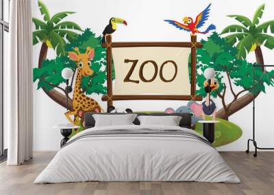 illustration of funny zoo animal cartoon isolated on white Wall mural