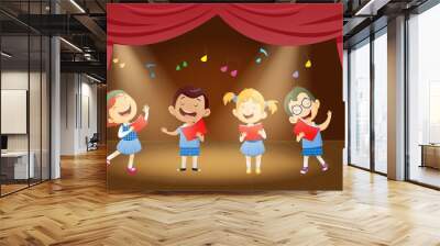 Illustration of school children singing on the stage Wall mural