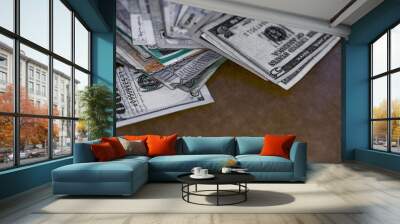 Varity of money currency banknotes and coins, world economy or financial concept, top down angle shooting, macro photography. Wall mural