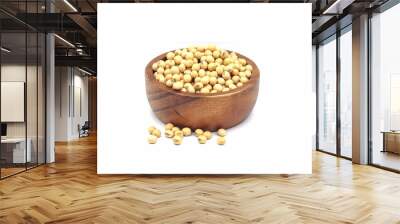 soybean seeds in a wooden bowl isolated on white background Wall mural