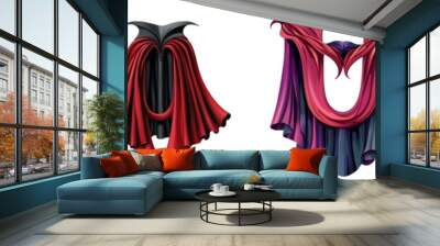 A collection of elegant cape designs showcasing detailed drapery in rich colors, ideal for fashion and costume inspiration. Wall mural