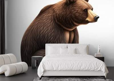 A realistic depiction of a brown bear sitting, showcasing its detailed fur and characteristic features. Wall mural